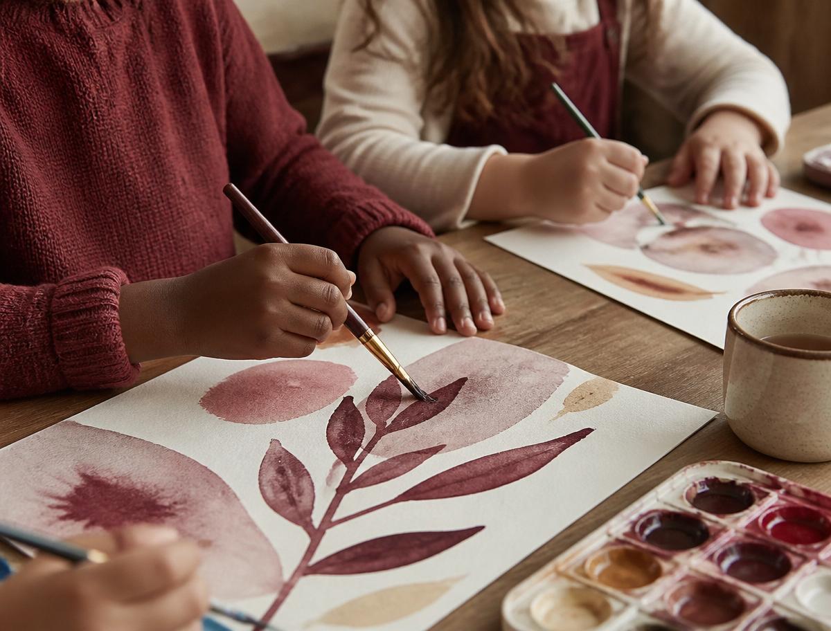 Children painting with watercolors during arts and crafts